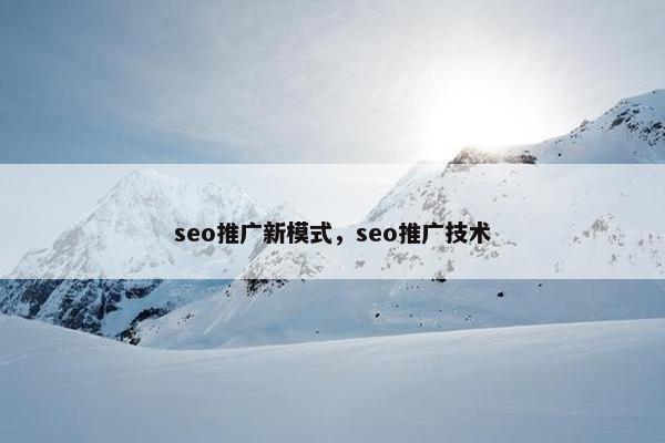 seo推广新模式，seo推广技术