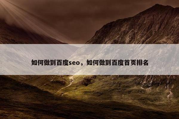 如何做到百度seo，如何做到百度首页排名