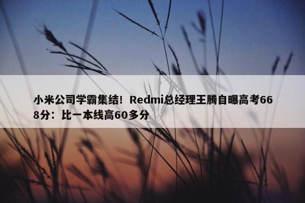 小米公司学霸集结！Redmi总经理王腾自曝高考668分：比一本线高60多分