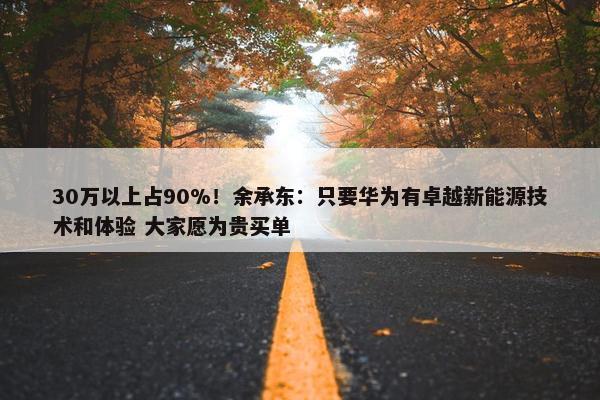 30万以上占90%！余承东：只要华为有卓越新能源技术和体验 大家愿为贵买单