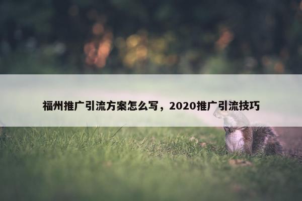 福州推广引流方案怎么写，2020推广引流技巧