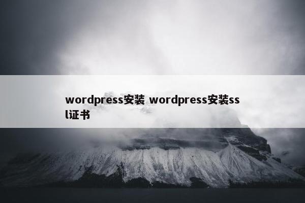 wordpress安装 wordpress安装ssl证书