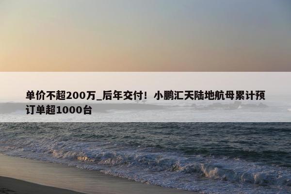 单价不超200万_后年交付！小鹏汇天陆地航母累计预订单超1000台