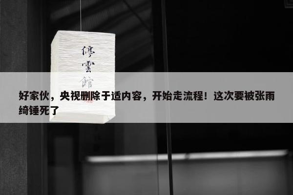 好家伙，央视删除于适内容，开始走流程！这次要被张雨绮锤死了