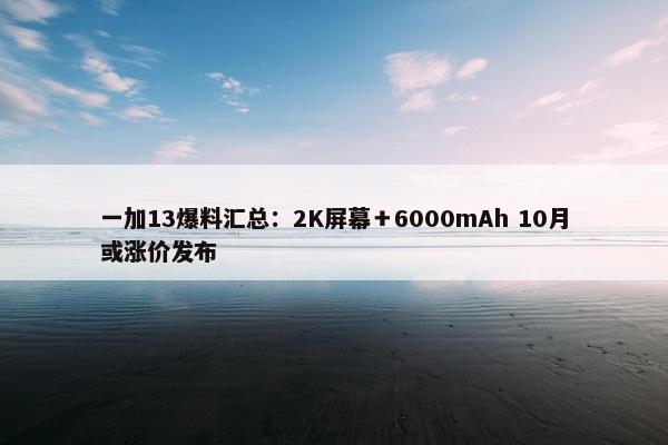 一加13爆料汇总：2K屏幕＋6000mAh 10月或涨价发布