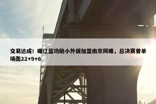 交易达成！曝辽篮功勋小外援加盟南京同曦，总决赛曾单场轰22+9+6