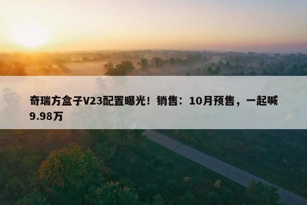 奇瑞方盒子V23配置曝光！销售：10月预售，一起喊9.98万