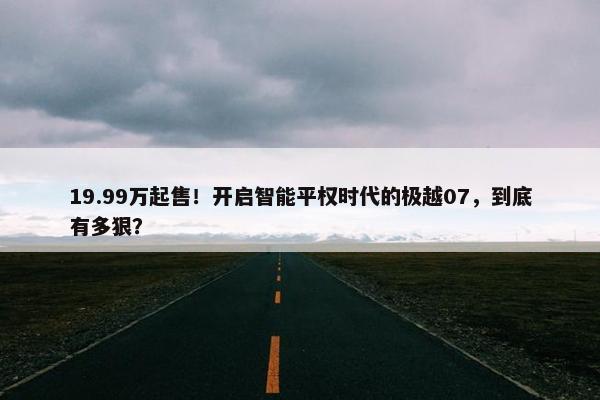 19.99万起售！开启智能平权时代的极越07，到底有多狠？