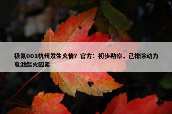 极氪001杭州发生火情？官方：初步勘察，已排除动力电池起火因素