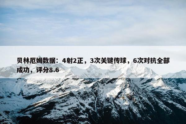 贝林厄姆数据：4射2正，3次关键传球，6次对抗全部成功，评分8.6