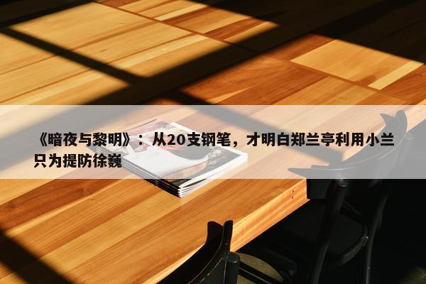 《暗夜与黎明》：从20支钢笔，才明白郑兰亭利用小兰只为提防徐巍