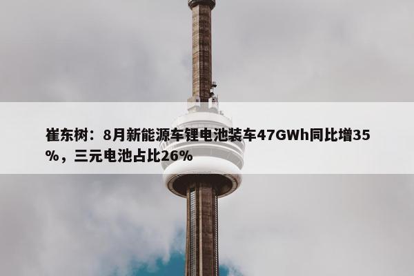 崔东树：8月新能源车锂电池装车47GWh同比增35%，三元电池占比26%