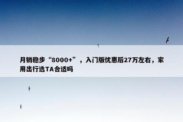 月销稳步“8000+”，入门版优惠后27万左右，家用出行选TA合适吗