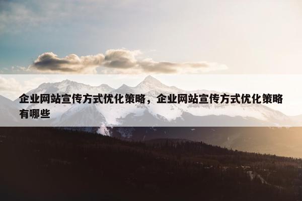 企业网站宣传方式优化策略，企业网站宣传方式优化策略有哪些