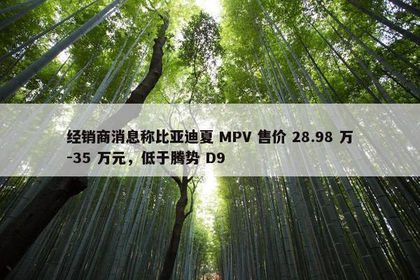 经销商消息称比亚迪夏 MPV 售价 28.98 万-35 万元，低于腾势 D9