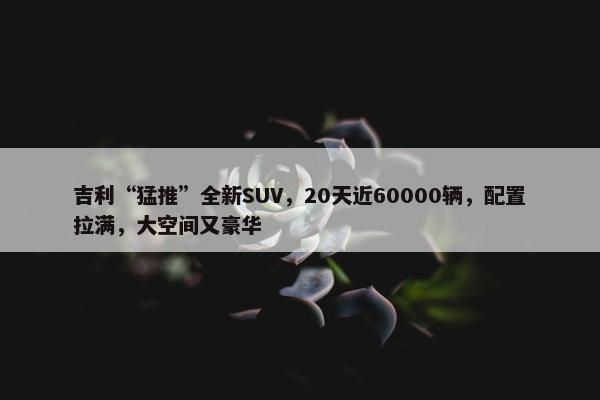 吉利“猛推”全新SUV，20天近60000辆，配置拉满，大空间又豪华