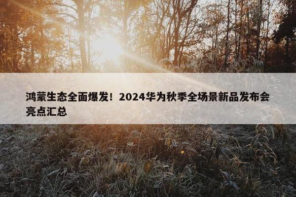 鸿蒙生态全面爆发！2024华为秋季全场景新品发布会亮点汇总