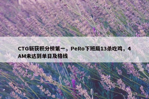 CTG斩获积分榜第一，PeRo下班局13杀吃鸡，4AM未达到单日及格线