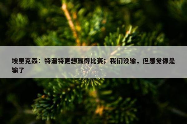 埃里克森：特温特更想赢得比赛；我们没输，但感觉像是输了