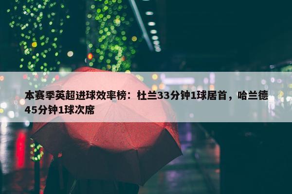 本赛季英超进球效率榜：杜兰33分钟1球居首，哈兰德45分钟1球次席