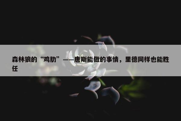 森林狼的“鸡肋”——唐斯能做的事情，里德同样也能胜任