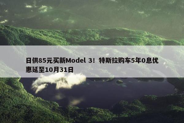 日供85元买新Model 3！特斯拉购车5年0息优惠延至10月31日