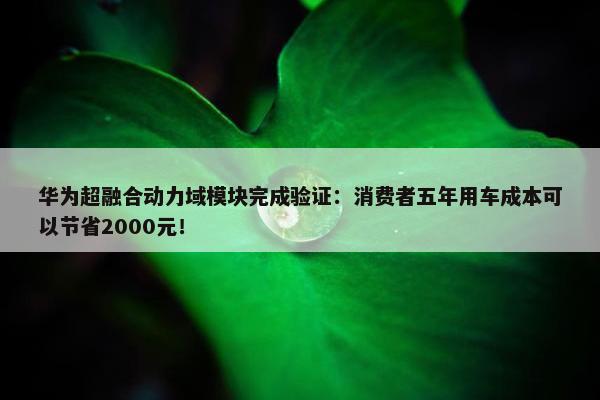 华为超融合动力域模块完成验证：消费者五年用车成本可以节省2000元！