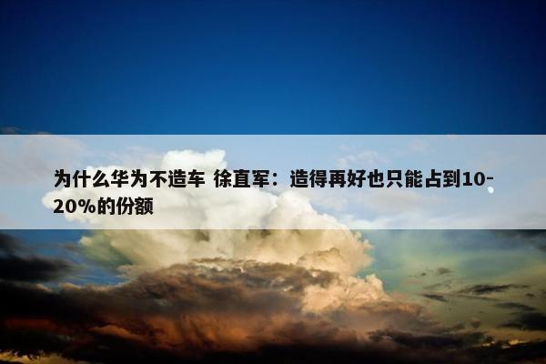 为什么华为不造车 徐直军：造得再好也只能占到10-20%的份额