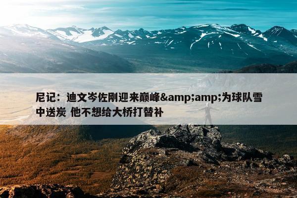 尼记：迪文岑佐刚迎来巅峰&amp;为球队雪中送炭 他不想给大桥打替补