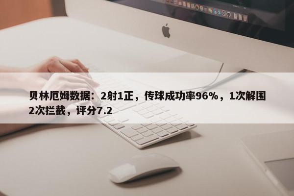 贝林厄姆数据：2射1正，传球成功率96%，1次解围2次拦截，评分7.2