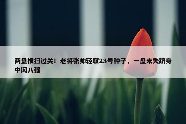 两盘横扫过关！老将张帅轻取23号种子，一盘未失跻身中网八强