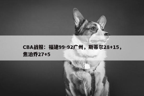 CBA战报：福建99-92广州，斯蒂尔28+15，焦泊乔27+5