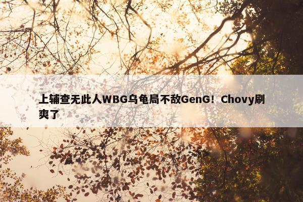 上辅查无此人WBG乌龟局不敌GenG！Chovy刷爽了