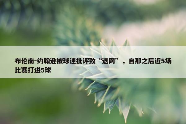 布伦南-约翰逊被球迷批评致“退网”，自那之后近5场比赛打进5球