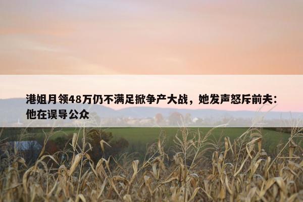 港姐月领48万仍不满足掀争产大战，她发声怒斥前夫：他在误导公众