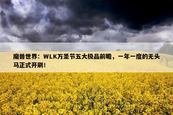 魔兽世界：WLK万圣节五大极品前瞻，一年一度的无头马正式开刷！