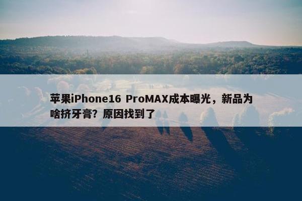 苹果iPhone16 ProMAX成本曝光，新品为啥挤牙膏？原因找到了