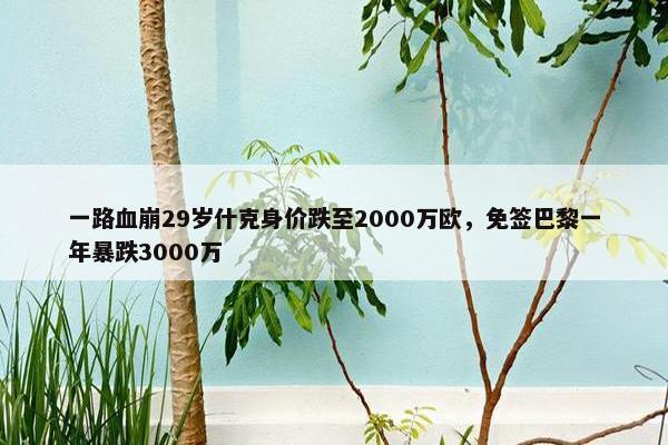 一路血崩29岁什克身价跌至2000万欧，免签巴黎一年暴跌3000万