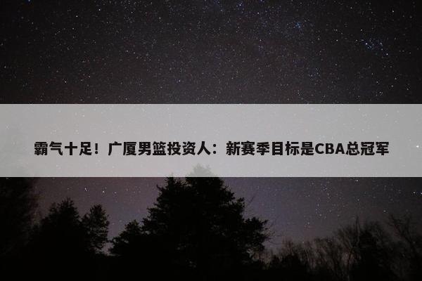 霸气十足！广厦男篮投资人：新赛季目标是CBA总冠军