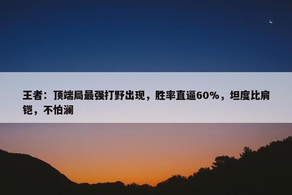 王者：顶端局最强打野出现，胜率直逼60%，坦度比肩铠，不怕澜