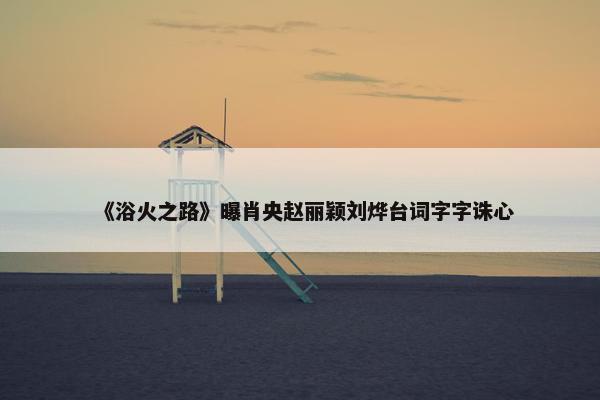 《浴火之路》曝肖央赵丽颖刘烨台词字字诛心