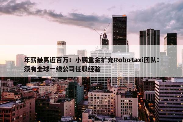 年薪最高近百万！小鹏重金扩充Robotaxi团队：须有全球一线公司任职经验