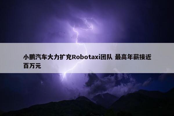 小鹏汽车大力扩充Robotaxi团队 最高年薪接近百万元