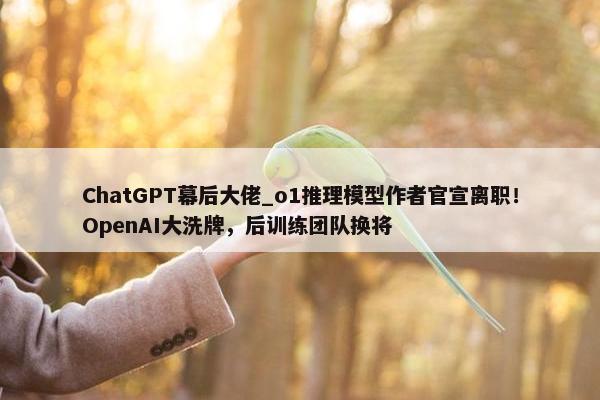 ChatGPT幕后大佬_o1推理模型作者官宣离职！OpenAI大洗牌，后训练团队换将