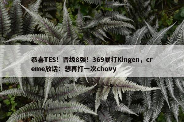 恭喜TES！晋级8强！369暴打Kingen，creme放话：想再打一次chovy