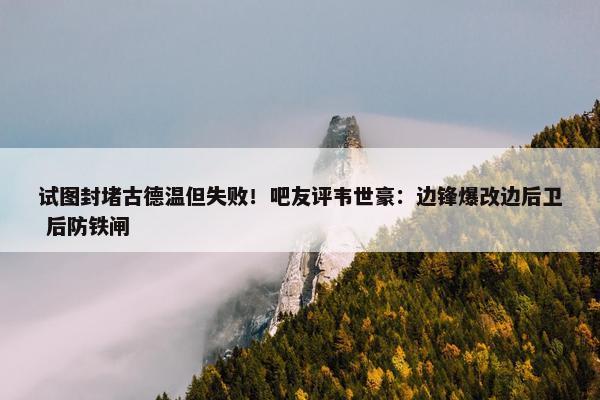 试图封堵古德温但失败！吧友评韦世豪：边锋爆改边后卫 后防铁闸