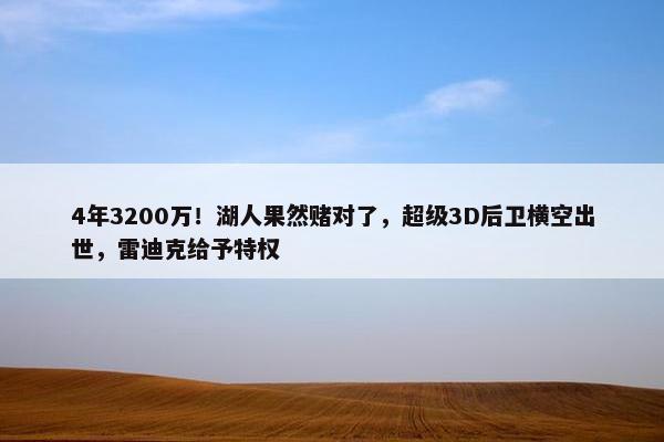 4年3200万！湖人果然赌对了，超级3D后卫横空出世，雷迪克给予特权