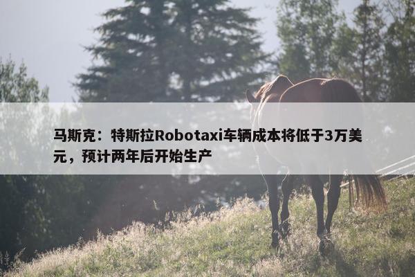 马斯克：特斯拉Robotaxi车辆成本将低于3万美元，预计两年后开始生产