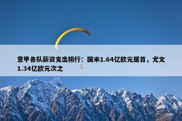 意甲各队薪资支出排行：国米1.64亿欧元居首，尤文1.34亿欧元次之