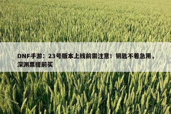 DNF手游：23号版本上线前需注意！钥匙不着急用，深渊票提前买